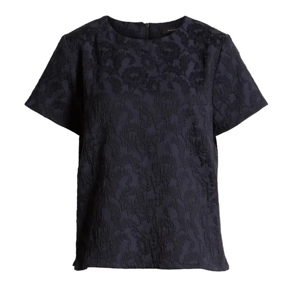 Halogen Navy Jacquard short sleeve Top - Picture 4 of 11